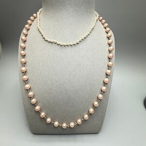 Vintage Necklace Lot Gold Tone Cream Pink Faux Pearl Costume Jewelry MCM